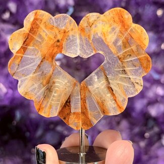 Golden Healer Quartz (Yellow Hematoid) Hearts on Silver Pin Stand - 3" Love Wings