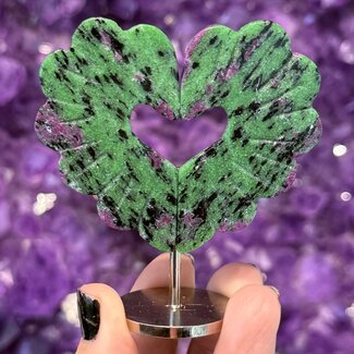 Ruby Zoisite Hearts on Silver Pin Stand - 3" Love Wings