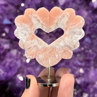 Pink Opal Hearts on Silver Pin Stand - 3" Love Wings