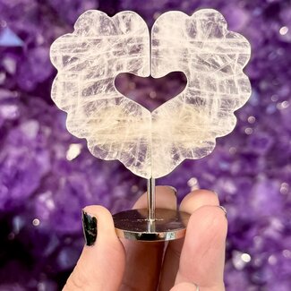 Clear (Crystal) Quartz Hearts on Silver Pin Stand - 3" Love Wings