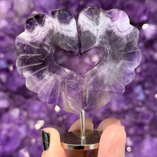 Chevron Amethyst Heart on Silver Pin Stand - 3" Love Wings