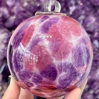 Light Purple and Pink Crackled Specula Spirit Friendship Gazing Watch Wizard Kugel Witch Balls - Small 4"x 4"