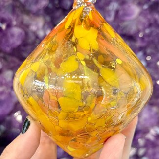 Yellow and Orange Diamond Shaped Mosaic Specula Spirit Friendship Gazing Watch Wizard Kugel Witch Balls - Small 4"x 4"