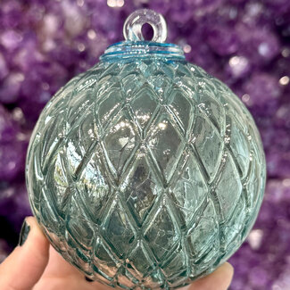 Aqua Light Blue Diamond Pattern Specula Spirit Friendship Gazing Watch Wizard Kugel Witch Balls - Small 4"x 4"