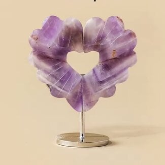 Chevron Amethyst Heart on Silver Pin Stand - 3" Love Wings