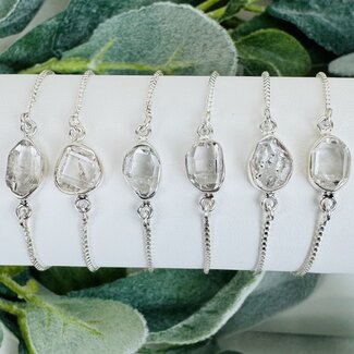 Herkimer Diamond Bracelets - Rough Raw Natural Bezel Set - Slider Ball Adjustable Sterling Silver