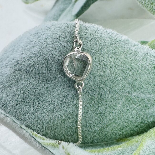 Herkimer Diamond Bracelets - Rough Raw Natural Bezel Set - Slider Ball Adjustable Sterling Silver