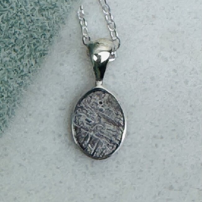 Meteorite (Campo Del Cielo) Necklaces - Oval Bezel Set - 16-18" Dainty Link Chain - Sterling Silver Pendant