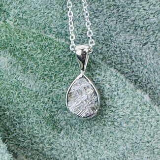 Meteorite (Campo Del Cielo) Necklaces - Teardrop Pear Bezel Set - 16-18" Dainty Link Chain - Sterling Silver Pendant