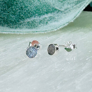 Meteorite (Campo Del Cielo) Earrings - Round Circle Studs Bezel Set - Sterling Silver
