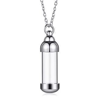 Cremation Ashes Necklace (Stainless Steel) - Clear Acrylic Cylinder Urn Vial Pendant Keepsake Memorial Rememberance