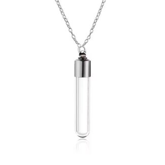 Glass Bottle Necklaces- Silver Plated 24" - Perfume Aroma Oil Vial Salt