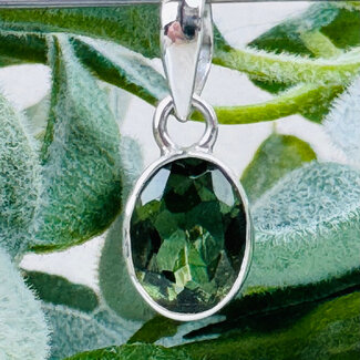 Moldavite Pendants - Oval Faceted Bezel Set - Sterling Silver