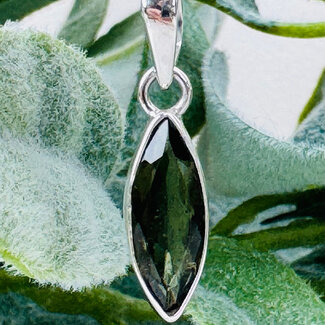 Moldavite Pendants - Marquise Marquee Faceted Bezel Set - Sterling Silver