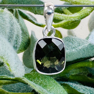Moldavite Pendants - Square Faceted Bezel Set - Sterling Silver