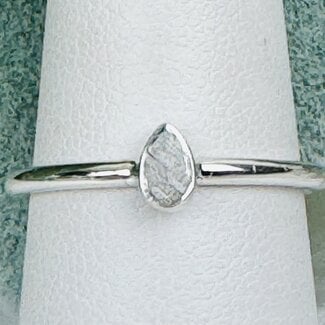 Meteorite (Campo Del Cielo) Rings - Size 8 Teardrop Pear Bezel Set - Sterling Silver Rough Raw Natural