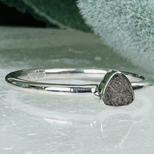 Meteorite (Campo Del Cielo) Rings - Size 7 Triangle Bezel Set - Sterling Silver Rough Raw Natural