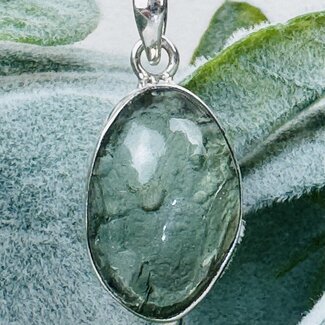 Moldavite Pendants - Oval Polished Rough Bezel Set - Sterling Silver Raw Natural Bubble