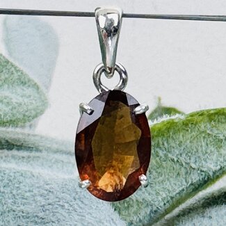 Hessonite Garnet Pendants - Oval Faceted Claw Prong Set - Sterling Silver