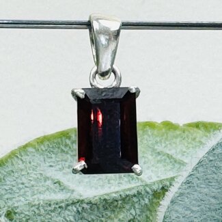 Hessonite Garnet Pendants - Rectangle Faceted (Emerald Cut) Claw Prong Set - Sterling Silver
