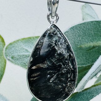 Golden Gold Seraphinite Pendants - Teardrop Pear Bezel Set - Sterling Silver