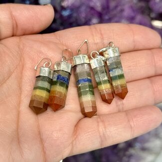 Chakra Pendants - Faceted Points 1-1.5" Layered Silver Plated Cap