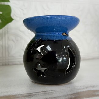 Ceramic Oil Burner - Moon and Stars (3") Fragrance Oil Votive Candle - Blue and Black Rounded