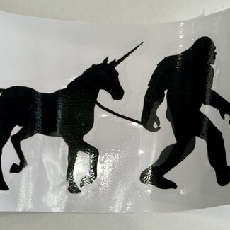 Bigfoot with Unicorn Vehicle Stickers - Black Sasquatch