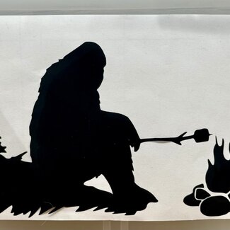 Bigfoot By the Campfire Vehicle Stickers - Black Sasquatch