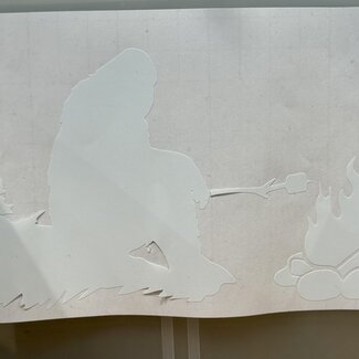 Bigfoot By the Campfire Vehicle Stickers - White Sasquatch