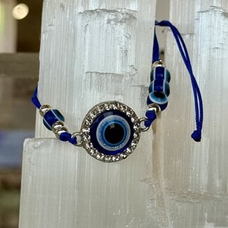 Evil Eye Bracelets - Blue Simple Adjustable Protection Silver Rhinestones Beaded