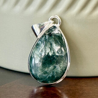 Seraphinite Pendants - Teardrop Pear Bezel Set - Sterling Silver