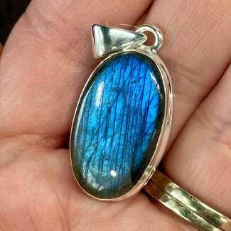 Labradorite Pendants - Oval #1 Double Bezel Set - Sterling Silver