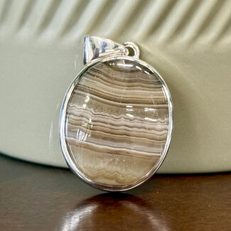 Banded Agate Pendants - Wide Oval Double Bezel Set - Sterling Silver