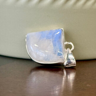 Rainbow Moonstone Pendants - Rounded Angled Bezel Set - Sterling Silver