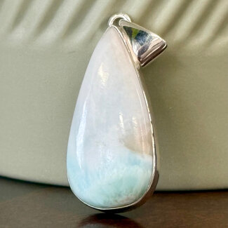 Larimar (Dolphin Stone) Pendants - Elongated Teardrop Pear  Bezel Set - Sterling Silver