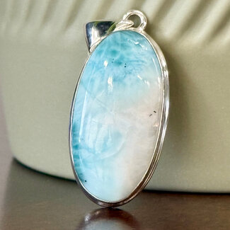 Larimar (Dolphin Stone) Pendants - Elongated Oval Bezel Set - Sterling Silver