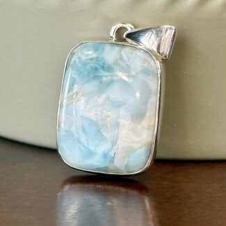 Larimar (Dolphin Stone) Pendants - Rounded Square Bezel Set - Sterling Silver