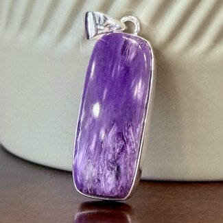 Charoite Pendants - Elongated Rectangle #1  Bezel Set - Sterling Silver