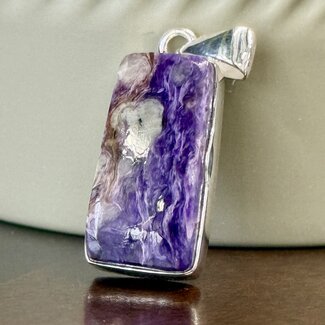 Charoite Pendants - Narrow Rectangle Bezel Set - Sterling Silver