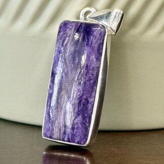 Charoite Pendants - Elongated Rectangle #2  Bezel Set - Sterling Silver