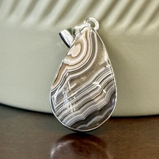 Banded Agate Pendant  - Teardrop Pear Bezel Set -  Sterling Silver