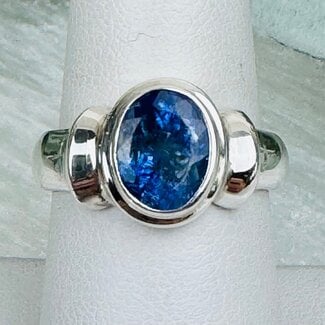Tanzanite Rings - Size 8 Oval Faceted - Double Bezel Set Wide Band - Sterling Silver