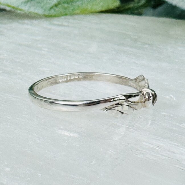 Moldavite Rings - Size 9 Round Bezel Set - Angel Wing Band Sterling Silver