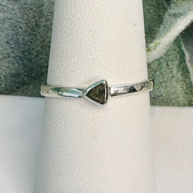 Moldavite Rings - Size 9 (Small) Triangle Trilliant Bezel Set - Sterling Silver