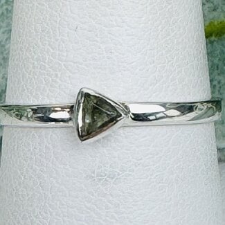 Moldavite Rings - Size 9 (Small) Triangle Trilliant Bezel Set - Sterling Silver