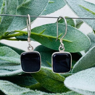 Sugilite Earrings - Drop Dangle Square - Bezel Set Sterling Silver