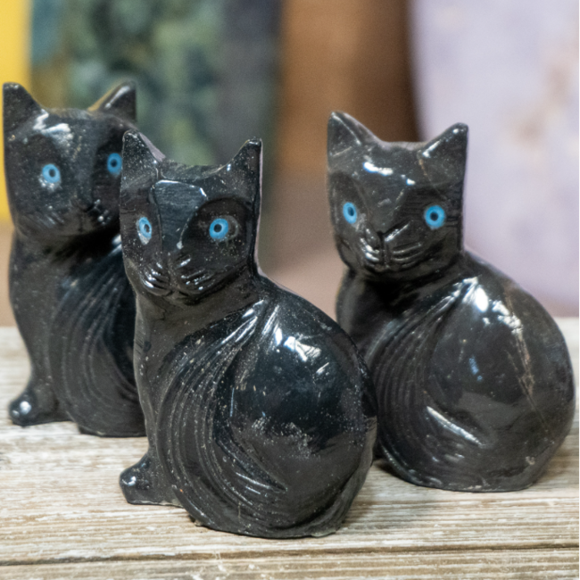 Black Onyx Cat Kitten Kitty - Large 3" Animal Carving Figurine