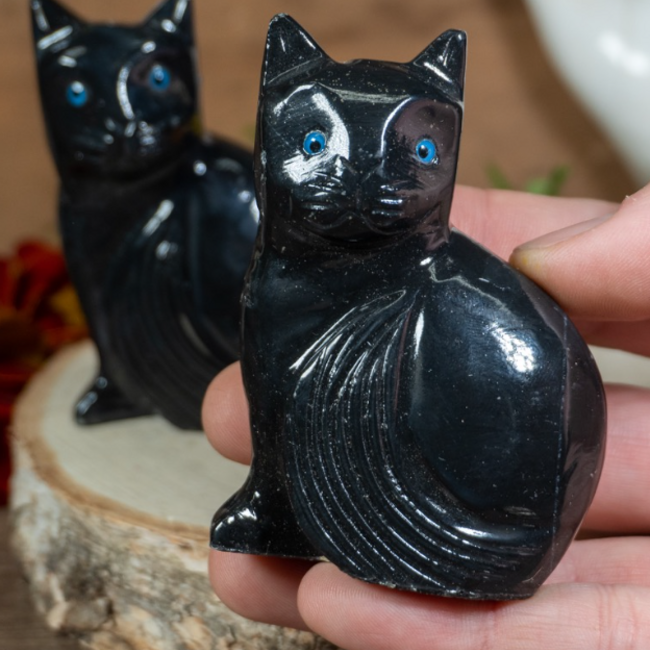 Black Onyx Cat Kitten Kitty - Large 3" Animal Carving Figurine