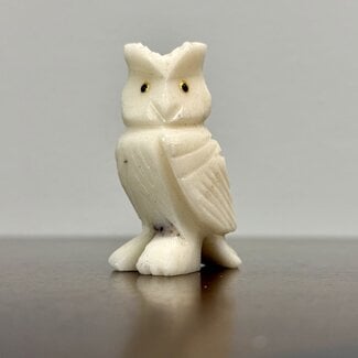 White Alabaster Owl - Small 2" Figurine Carving Animal